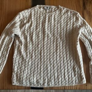 Everlane Cotton Merino Cable Knit Crewneck Sweater in Cream